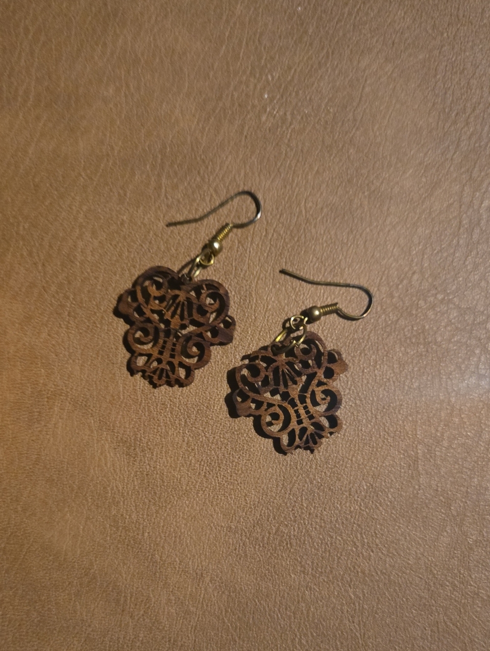 Delicate Filigree Wooden Drop Earrings - Brown